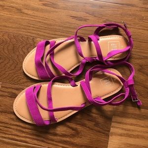Pink fuchsia multi strap sandals suede leather